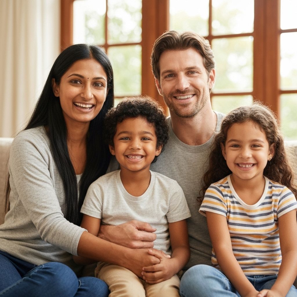 Happy diverse family enjoying healthcare protection and peace of mind